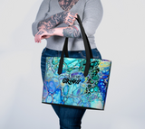 Vegan Leather Tote Bag - Cellular Blues