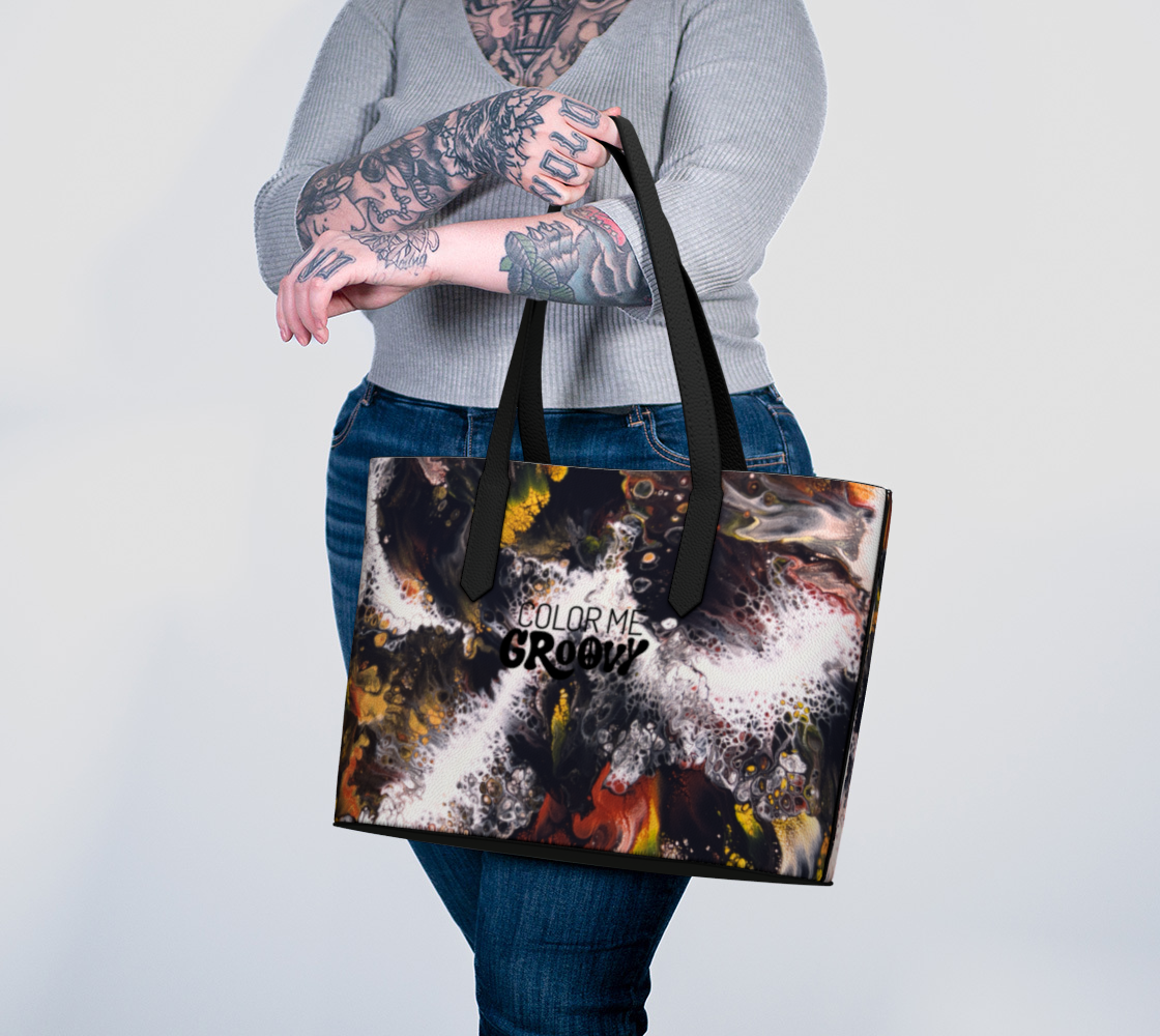 Vegan Leather Tote Bag - Whitewater Koi