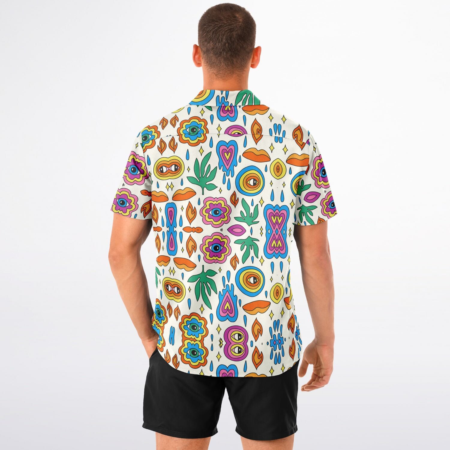 Spread Collar Short Sleeve Button-Down Shirt - AOP