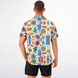 Spread Collar Short Sleeve Button-Down Shirt - AOP