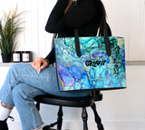 Vegan Leather Tote Bag - Cellular Blues