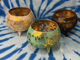 COCONUT SHELL CANDLE HOLDERS W/FEET ASSORTED