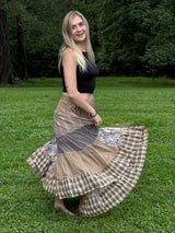 Patchwork Tiered Maxi Skirt - Mocha