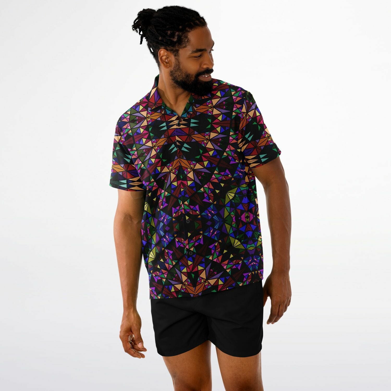 Spread Collar Short Sleeve Button-Down Shirt - test 7
