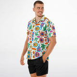 Spread Collar Short Sleeve Button-Down Shirt - AOP