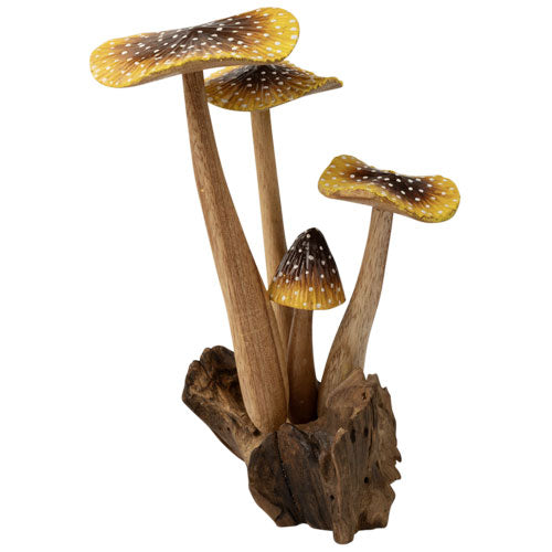 Painted NATURAL 4 MUSHROOMS WOOD BASE