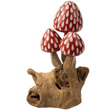 Painted RED 3 MUSHROOMS WOOD BASE