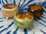 COCONUT SHELL CANDLE HOLDERS W/FEET ASSORTED