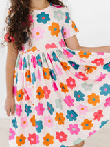 Girls: Retro Floral Short Sleeved Twirl Dress
