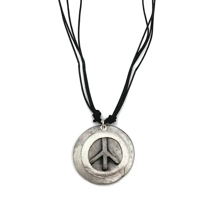 Pewter Peace Sign Necklace by Anju Jewelry