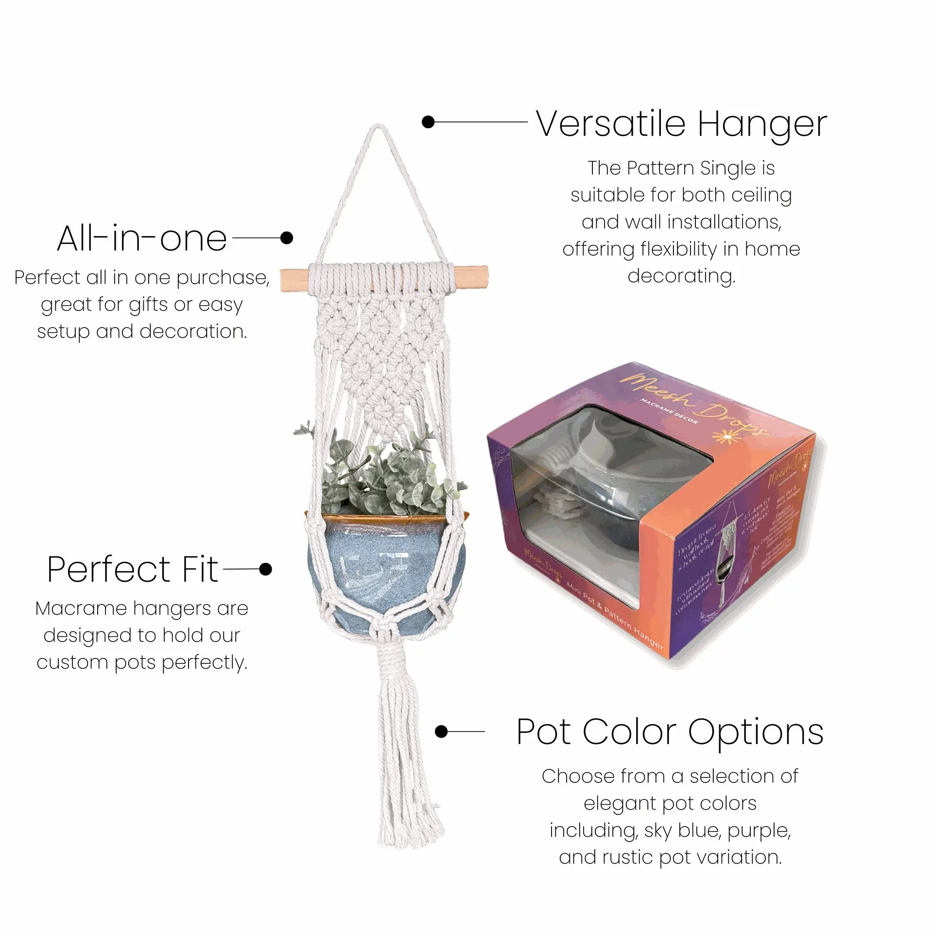 Macrame Plant Hanger & Ceramic Pot set