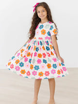 Girls: Retro Floral Short Sleeved Twirl Dress