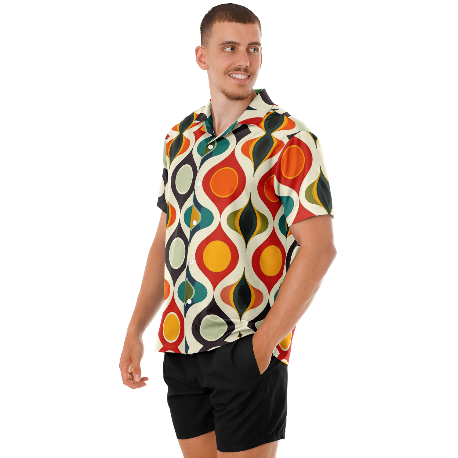 Spread Collar Short Sleeve Button-Down Shirt - test 3