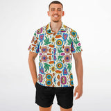 Spread Collar Short Sleeve Button-Down Shirt - AOP