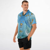 Open Collar Short Sleeve Button-Down Shirt - When Doves Cry