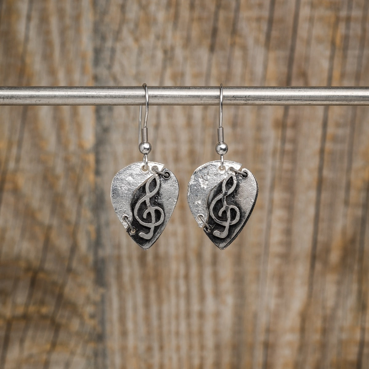 Pewter Guitar Pick with Treble Clef Necklace & Earring set by Anju Jewelry