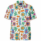 Spread Collar Short Sleeve Button-Down Shirt - AOP