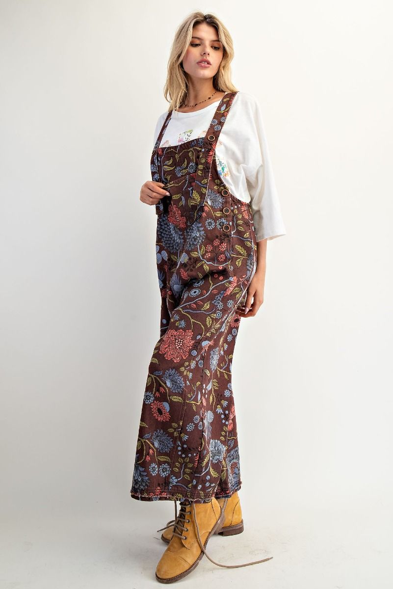 Floral Print Vintage Wash Overall