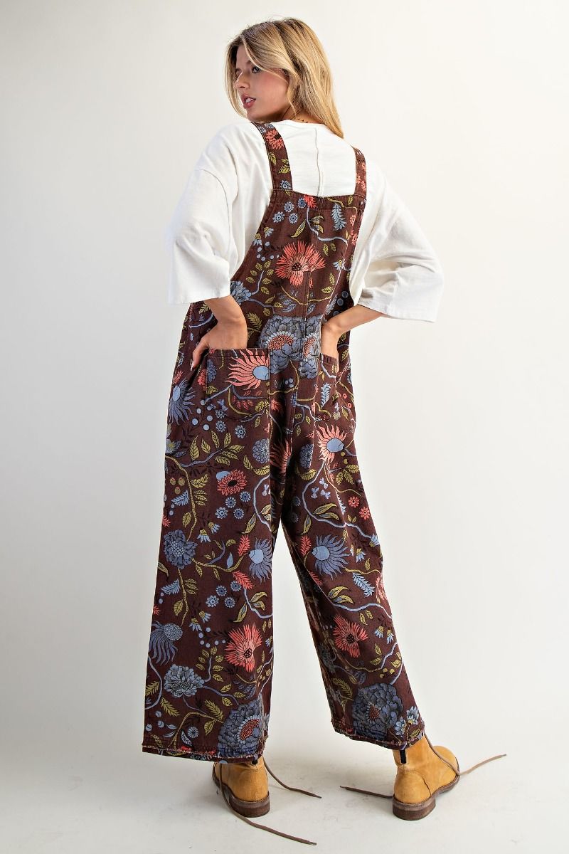 Floral Print Vintage Wash Overall