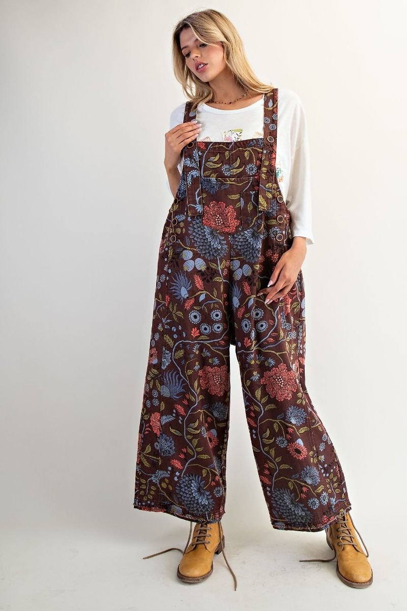 Floral Print Vintage Wash Overall