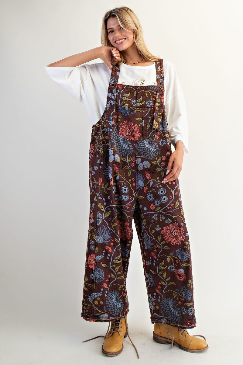 Floral Print Vintage Wash Overall