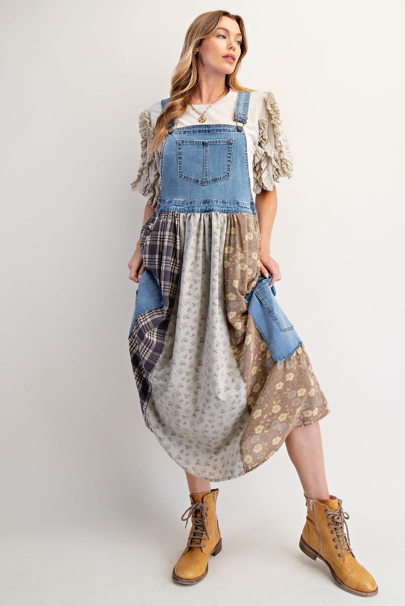 Patchwork Denim Overall Dress