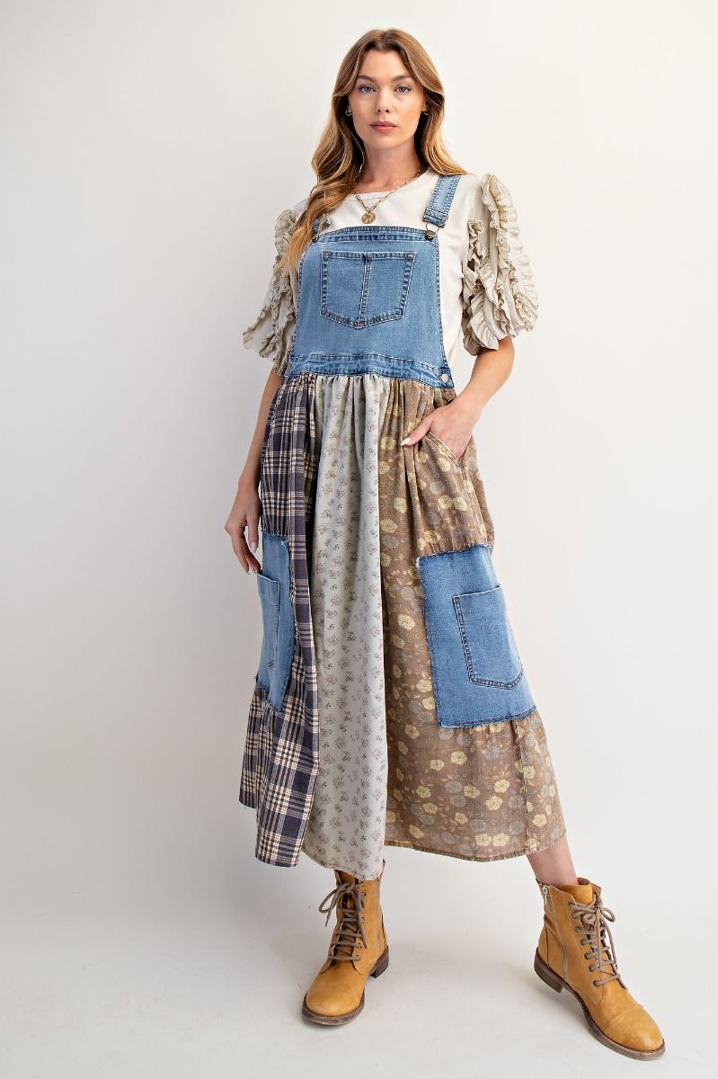 Patchwork Denim Overall Dress