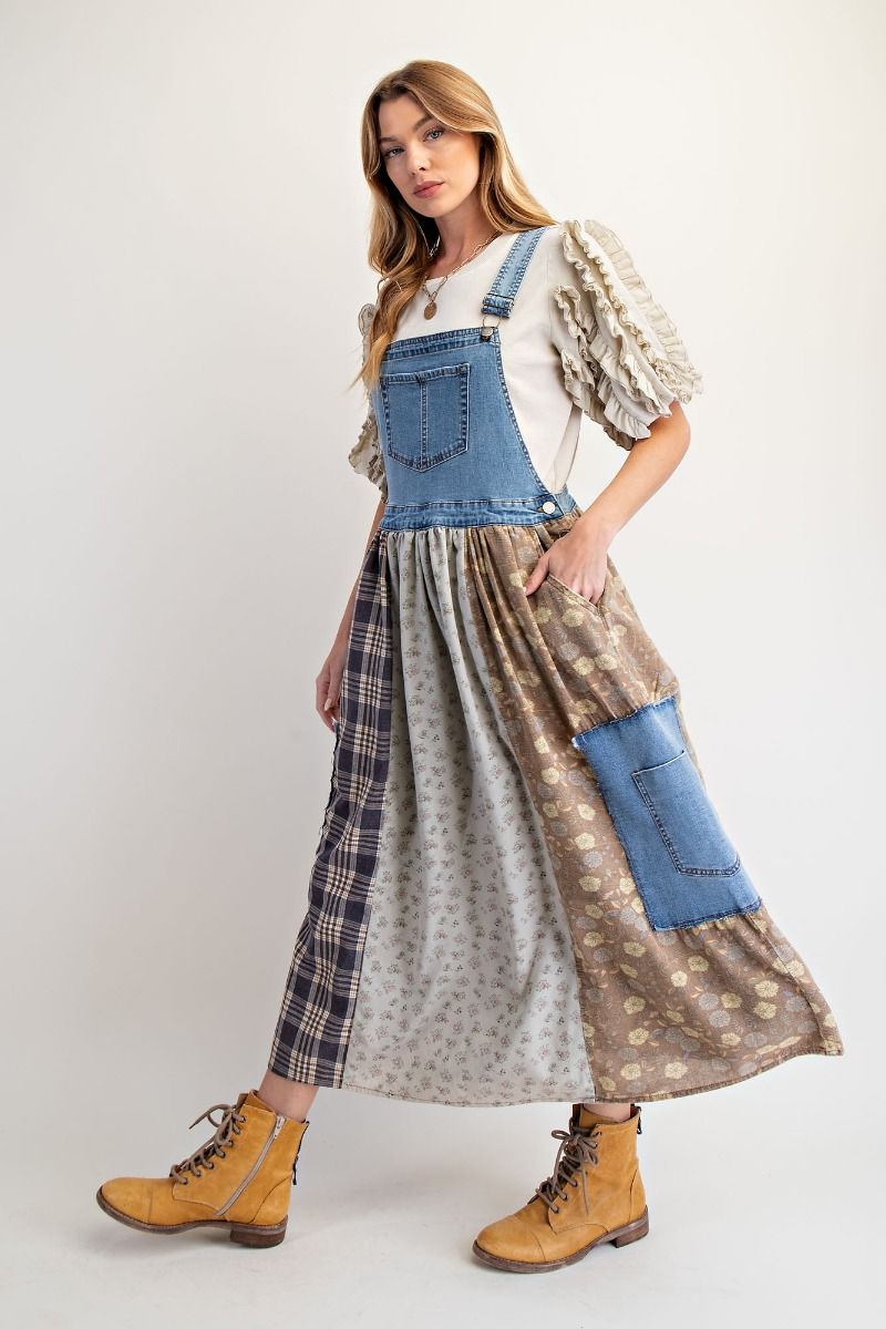 Patchwork Denim Overall Dress