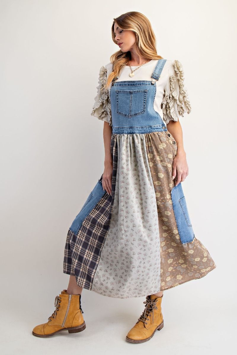 Patchwork Denim Overall Dress