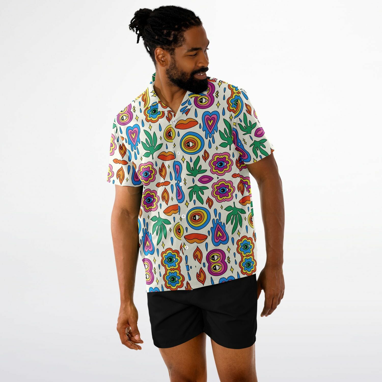 Spread Collar Short Sleeve Button-Down Shirt - AOP