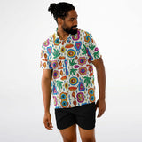 Spread Collar Short Sleeve Button-Down Shirt - AOP