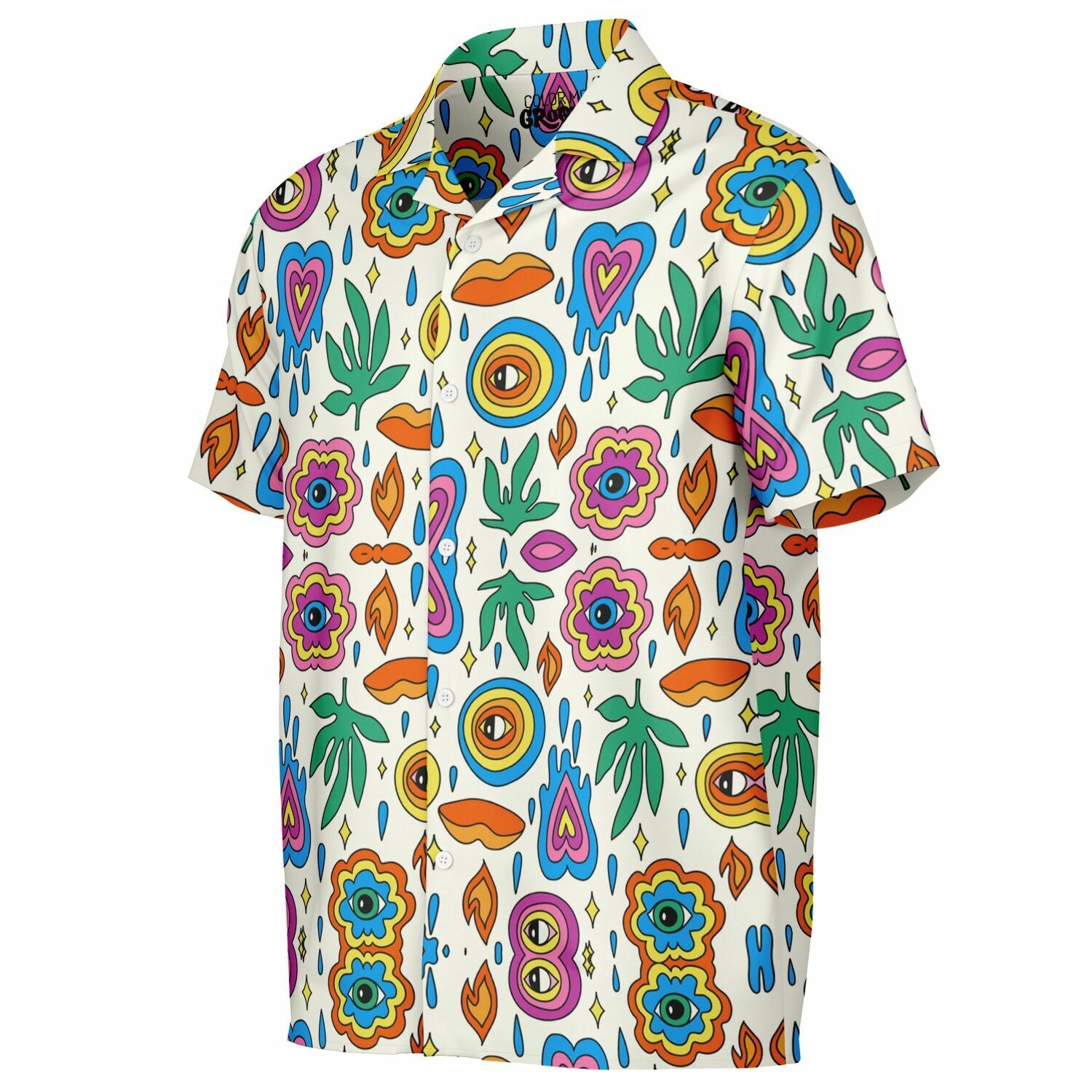 Spread Collar Short Sleeve Button-Down Shirt - AOP
