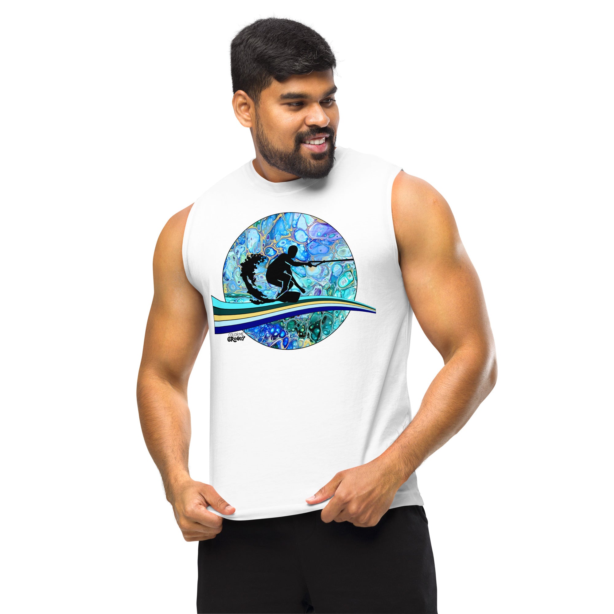 Make Waves Muscle Tee - Cellular Blues